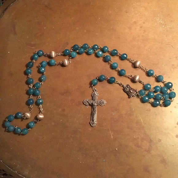 ❤️ 💗 Blue/Silver Glass  Beads Rosary - Picture 5 of 7